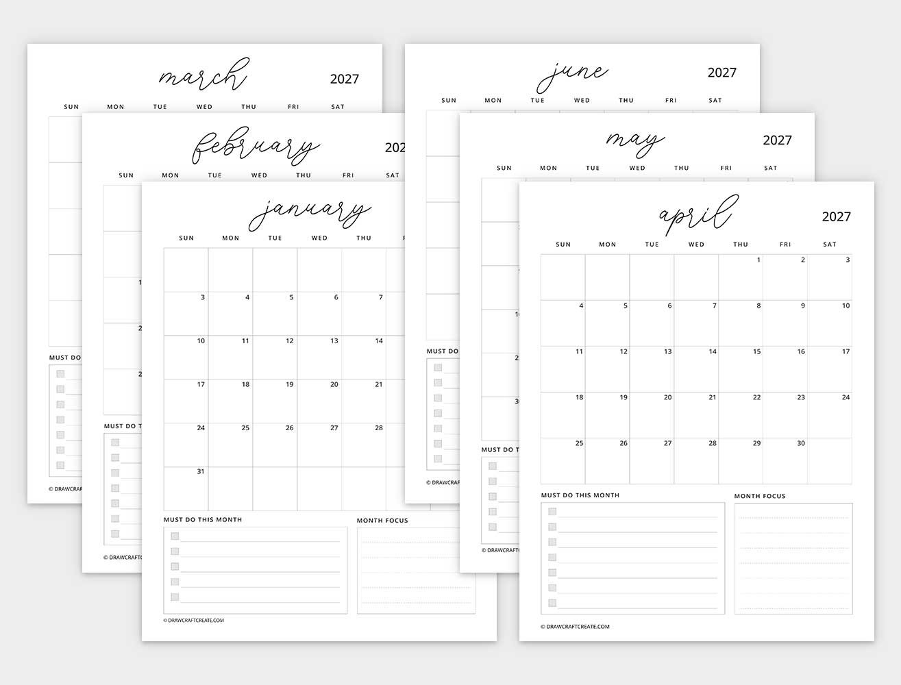 2027 calendar vertical