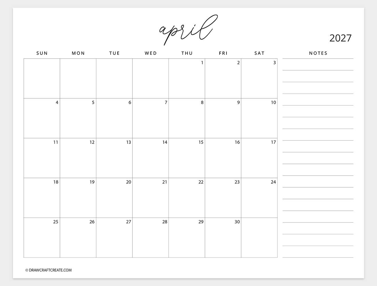 august 2027 calendar with note sunday start