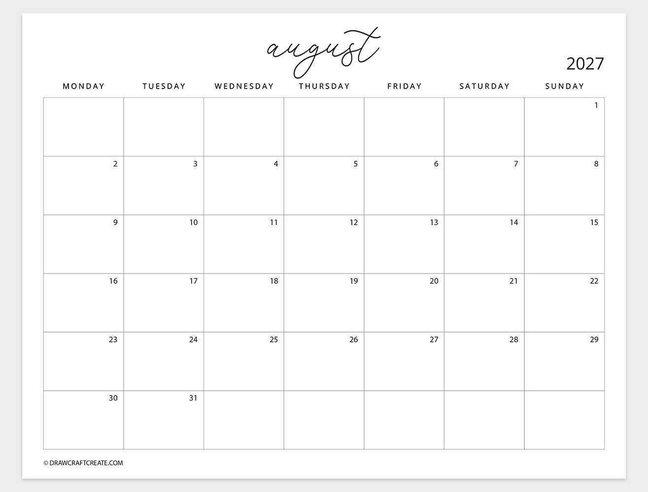 april 2027 calendar sunday start