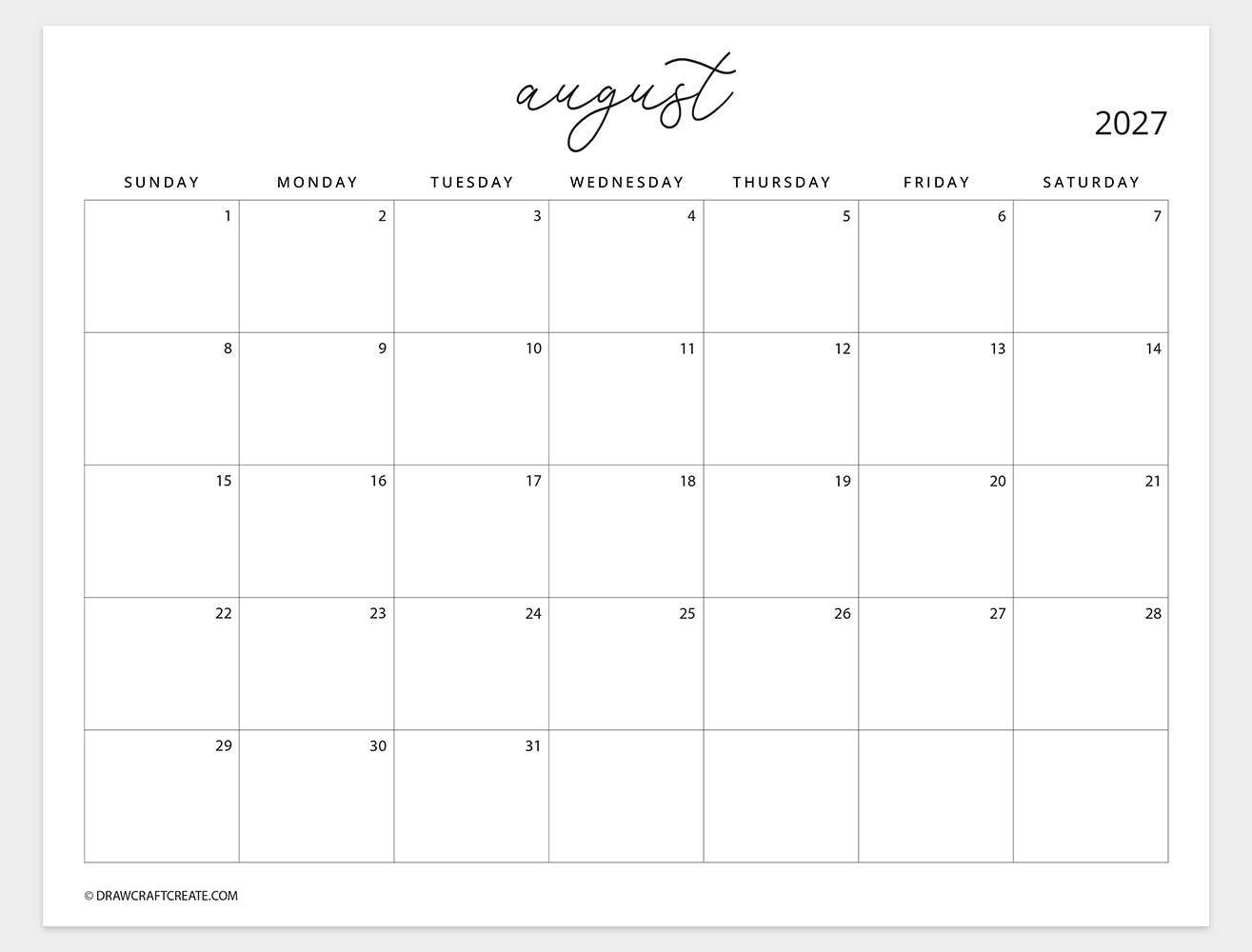 april 2027 calendar sunday start