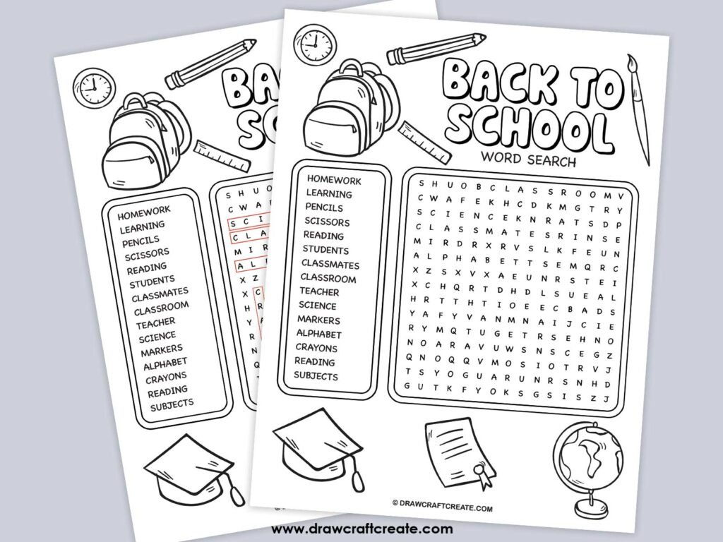 back to school word search answer