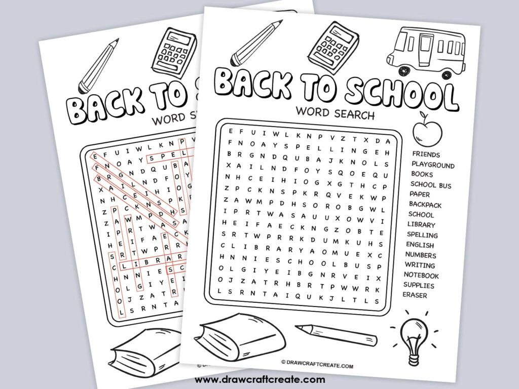back to school word search answer