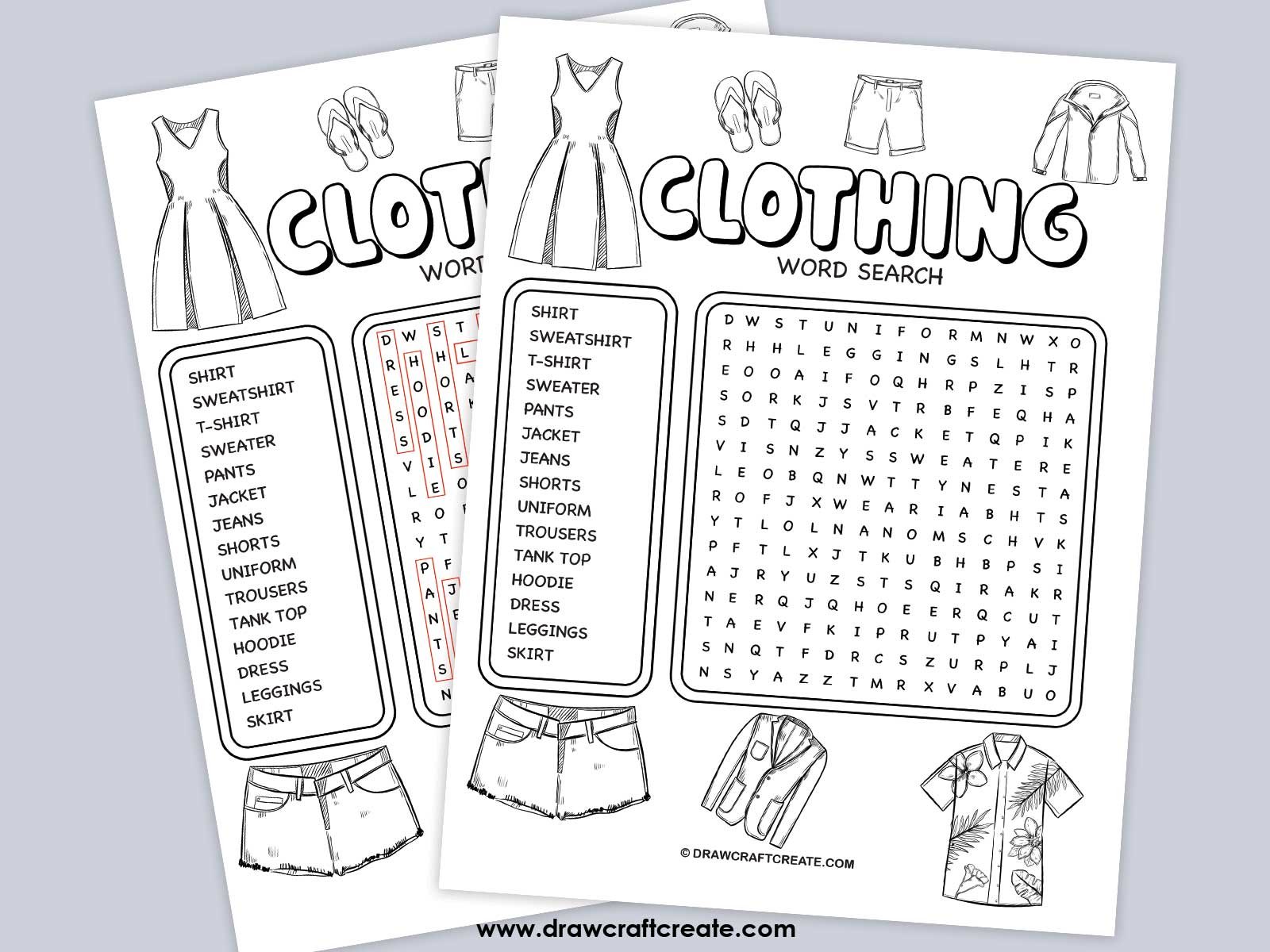 clothing word search answer