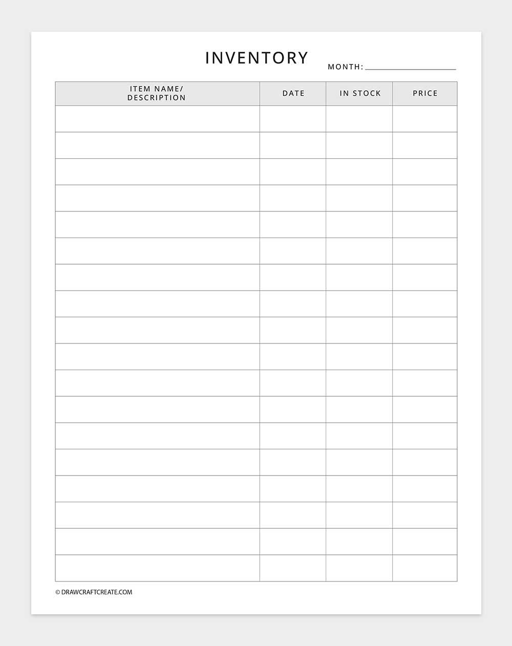 inventory log template