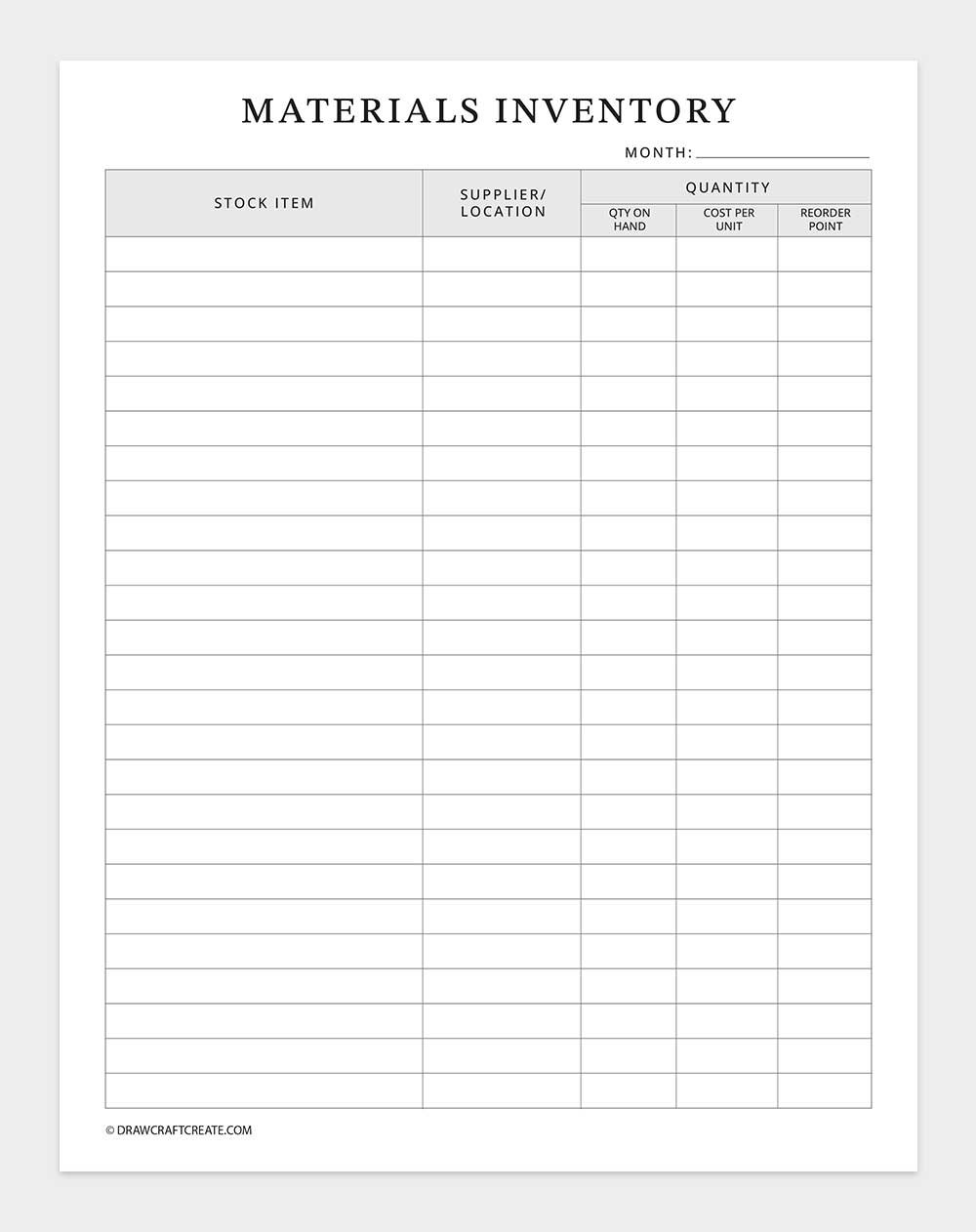 inventory log template