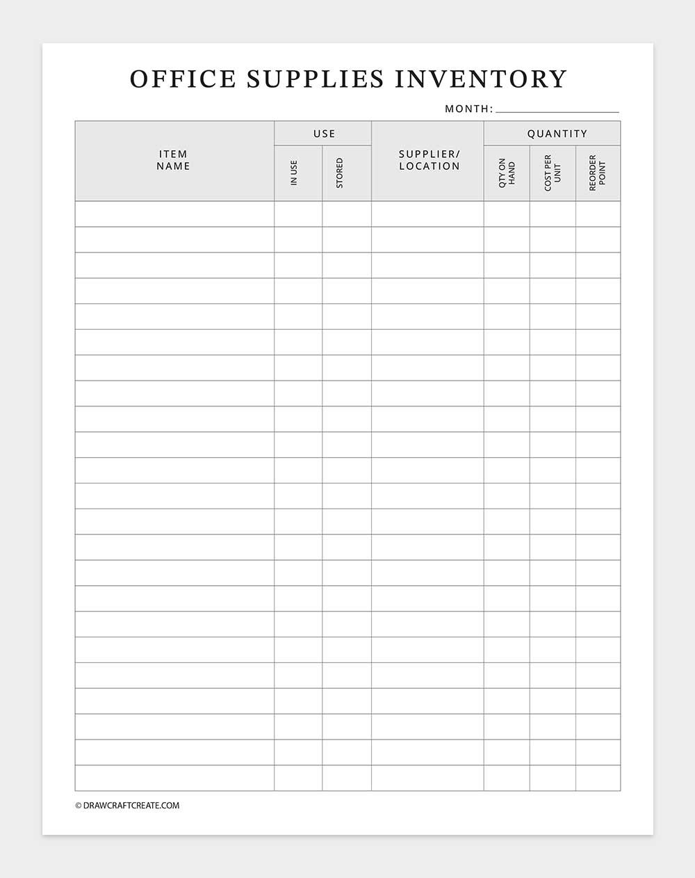 inventory log template
