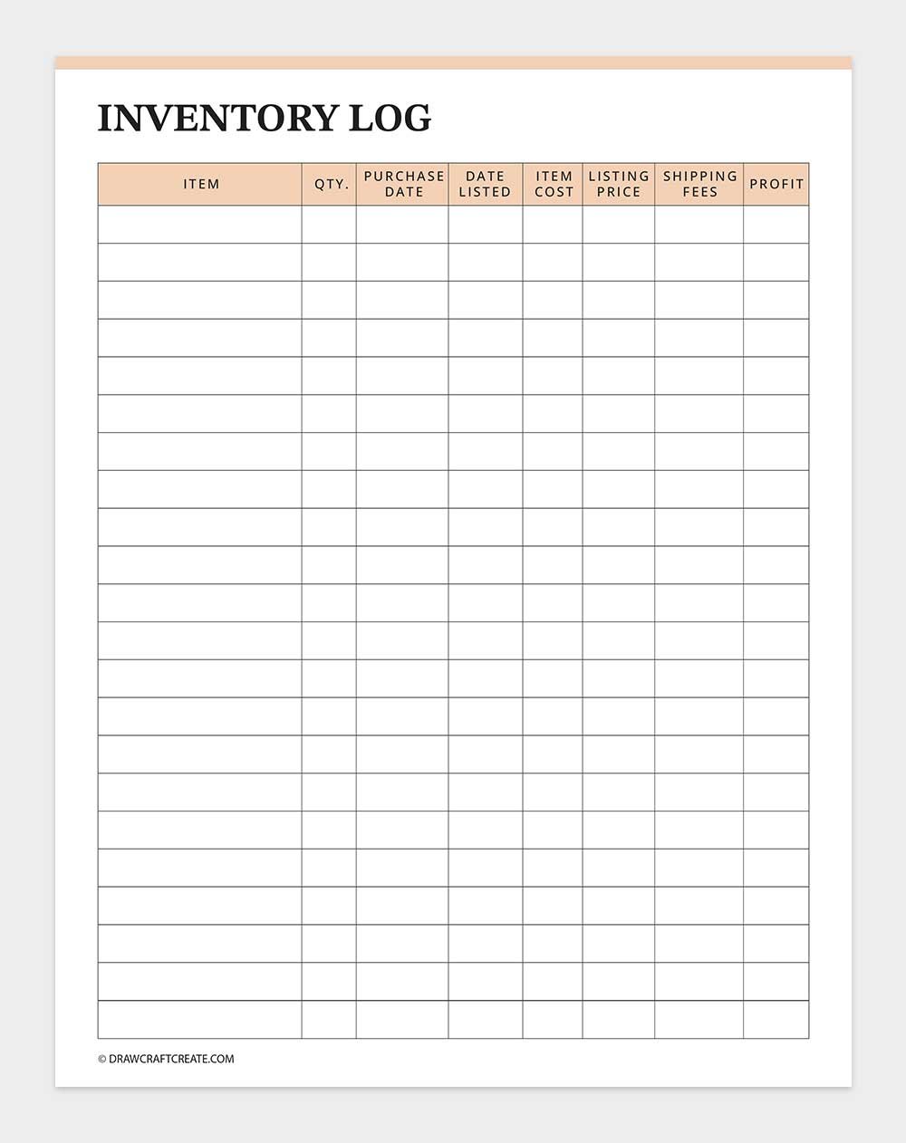 inventory log template