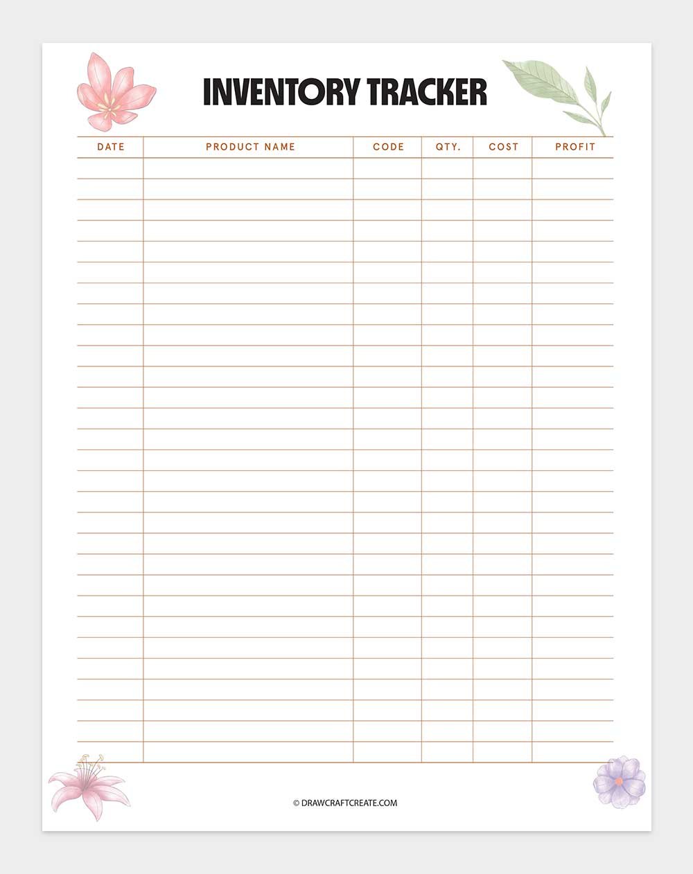inventory log template