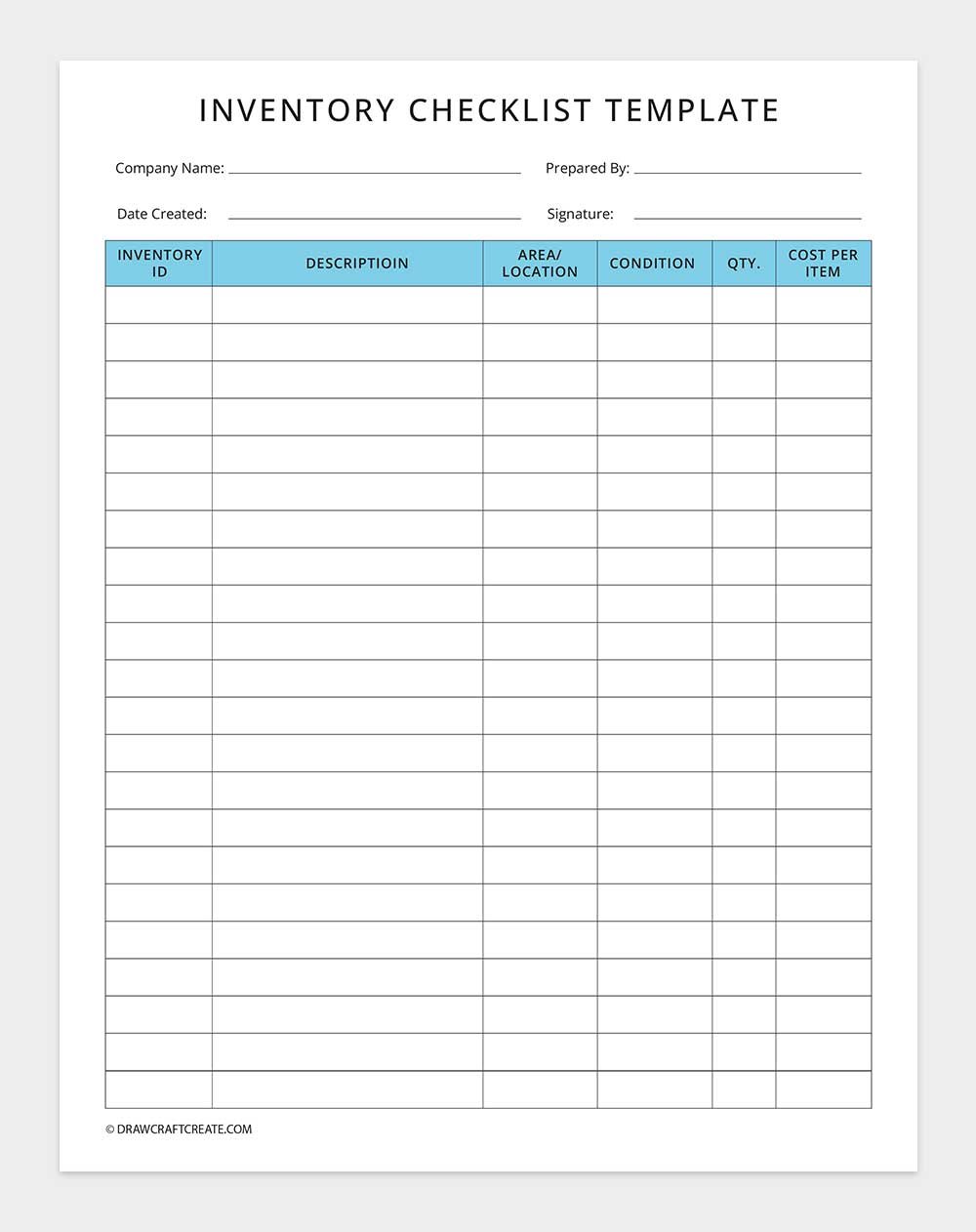 inventory log template