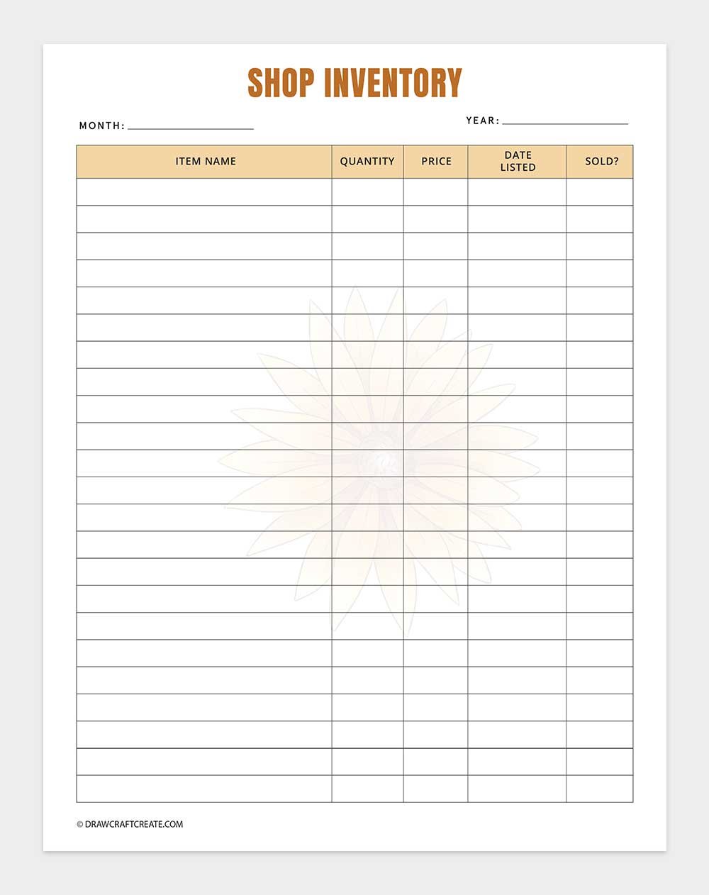 inventory log template