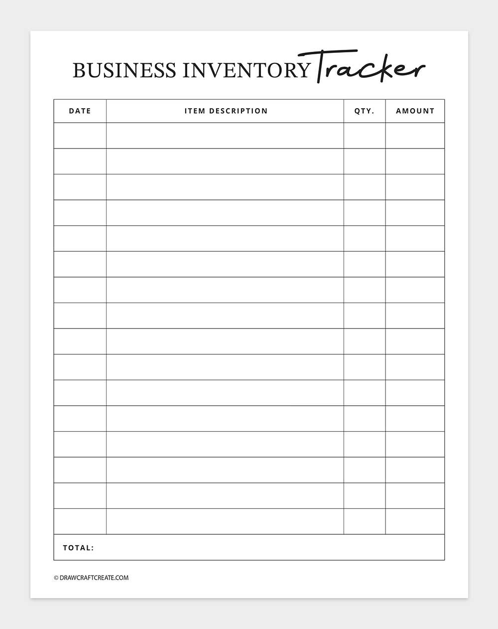 inventory log template