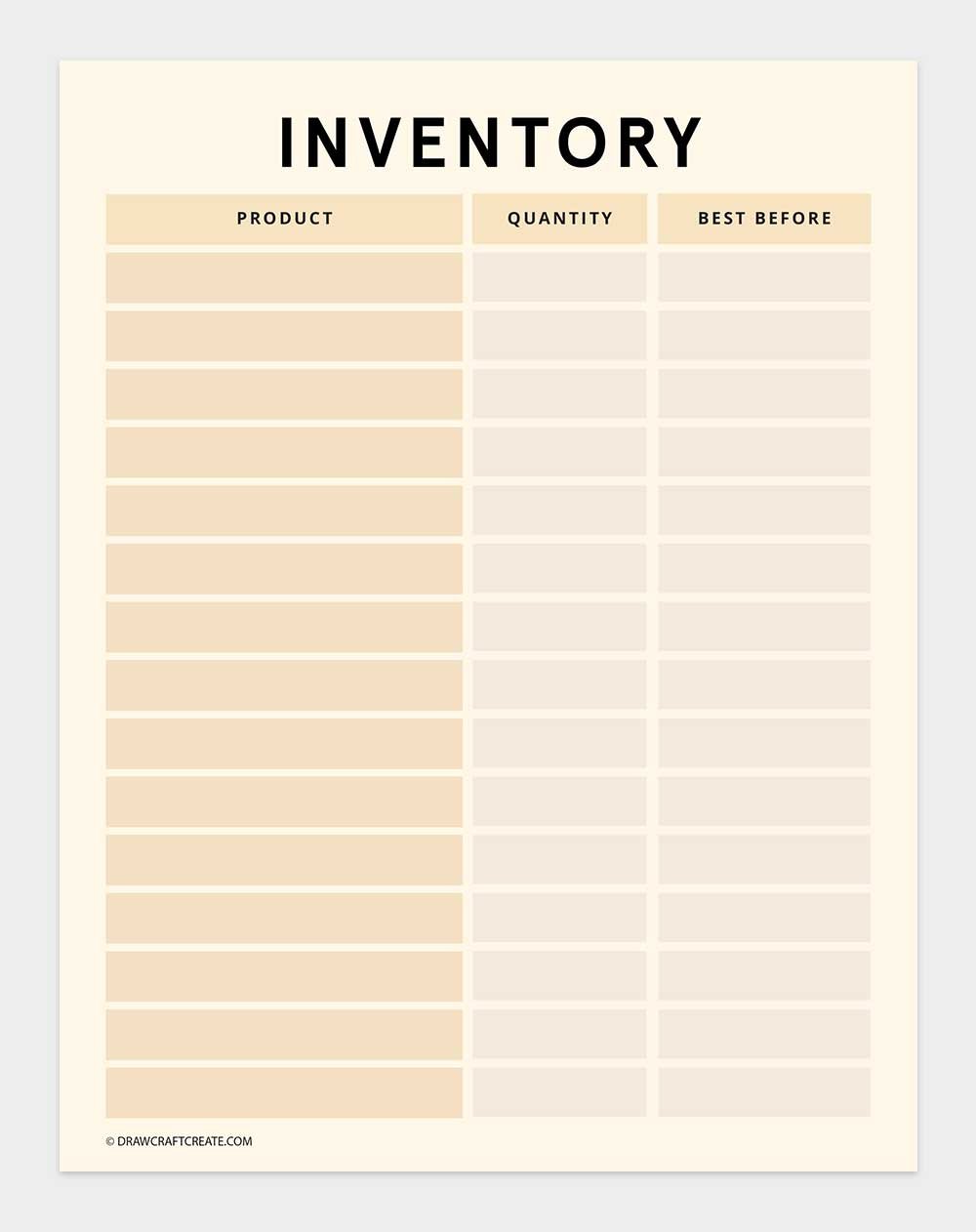 inventory log template
