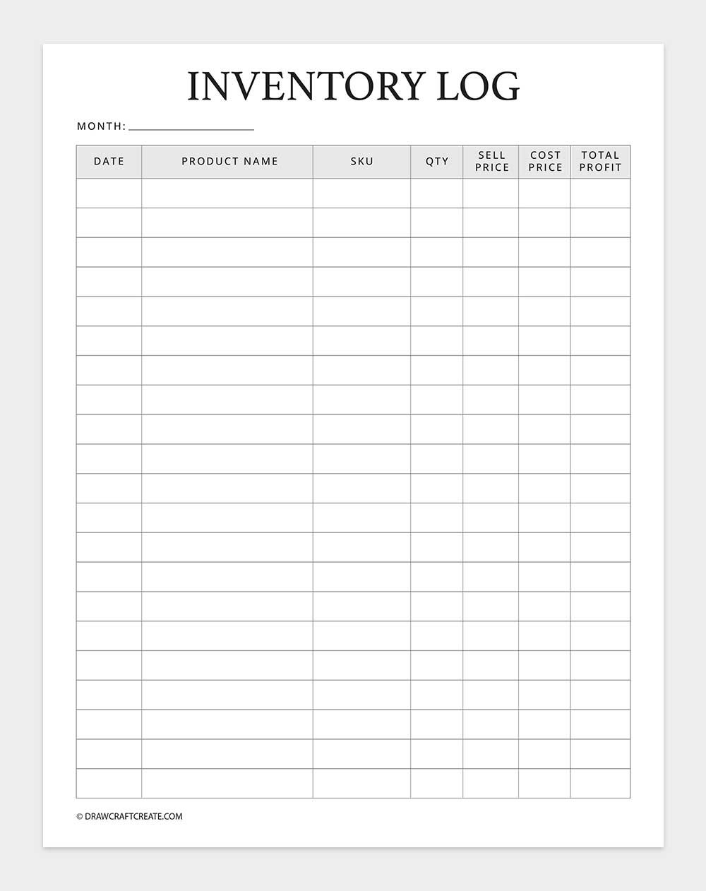 inventory log template