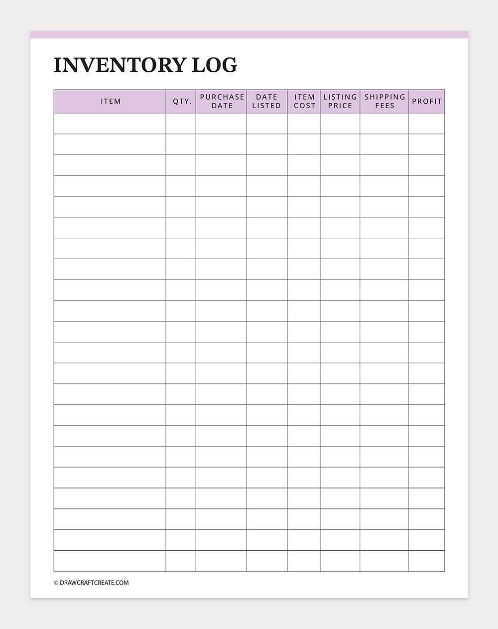 inventory log template