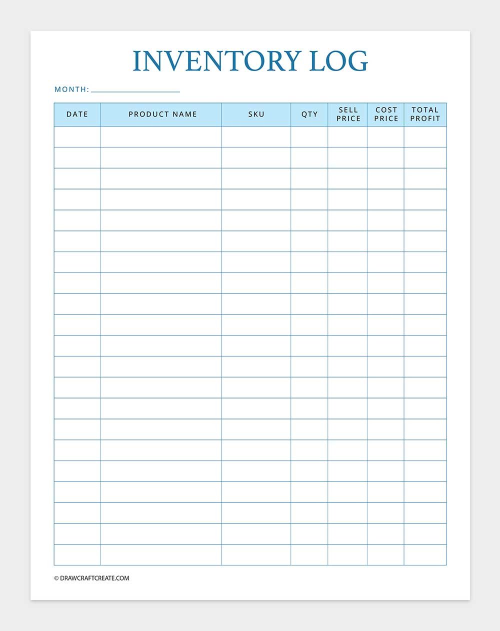 inventory log template