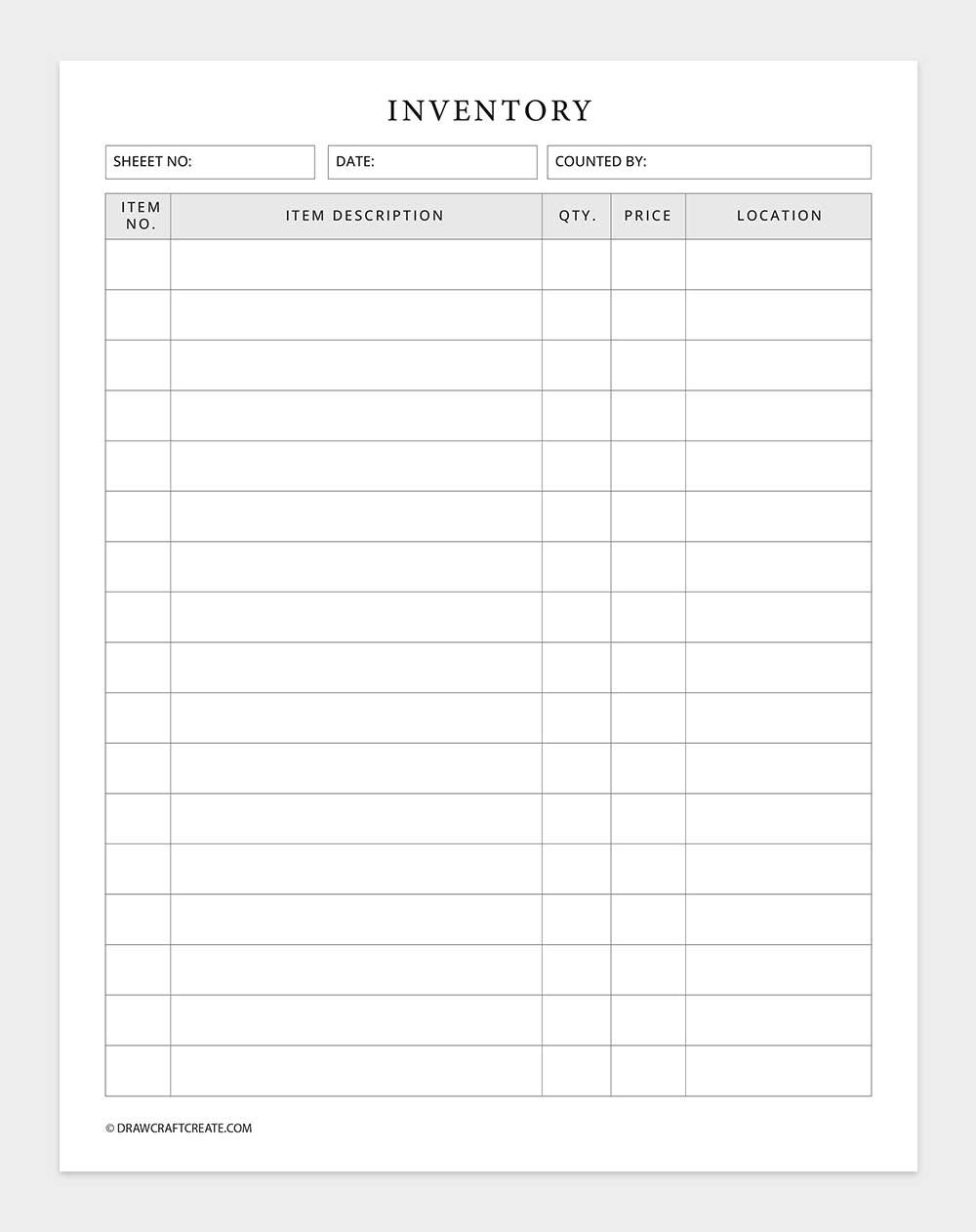 inventory log template