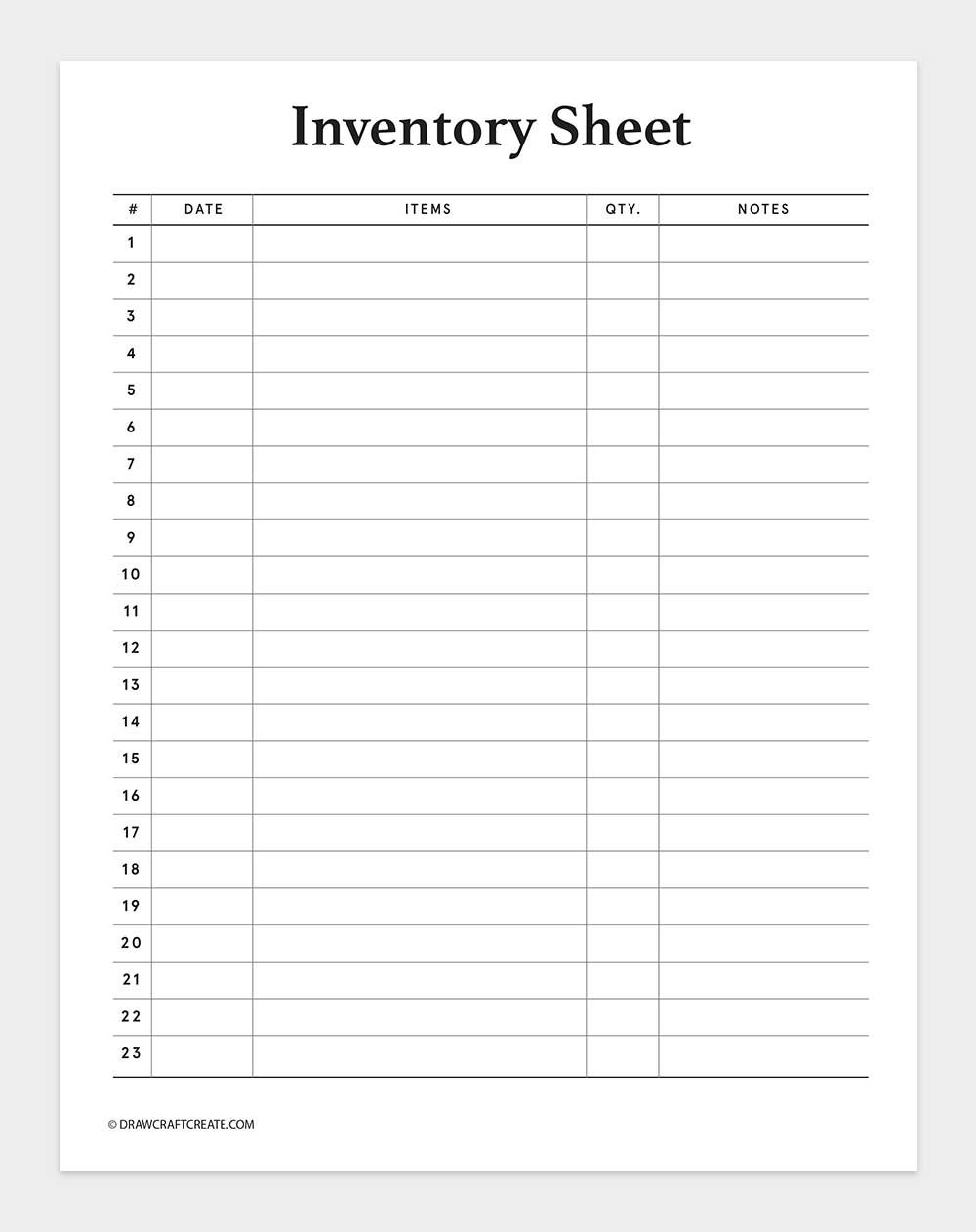 inventory log template