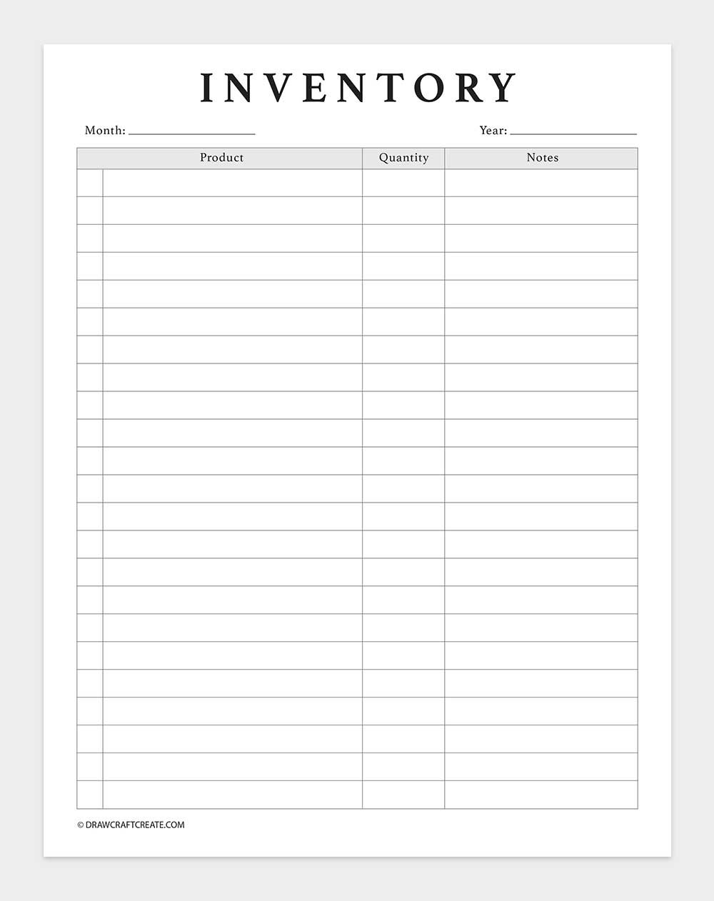inventory log template