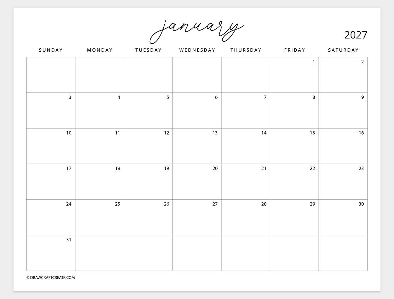 april 2027 calendar sunday start