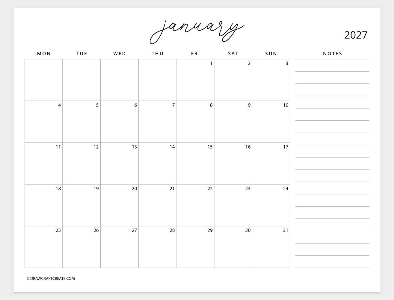february 2027 calendar monday start