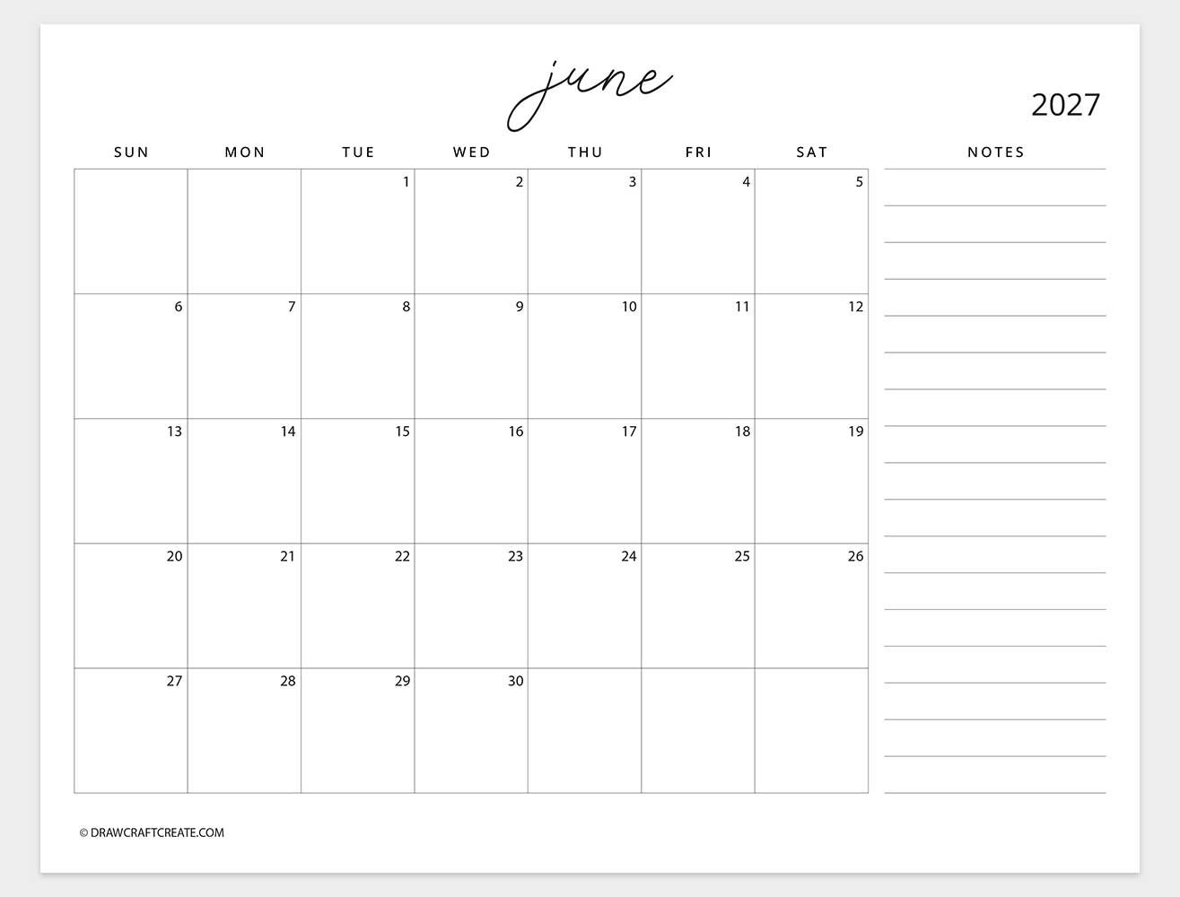 august 2027 calendar with note sunday start