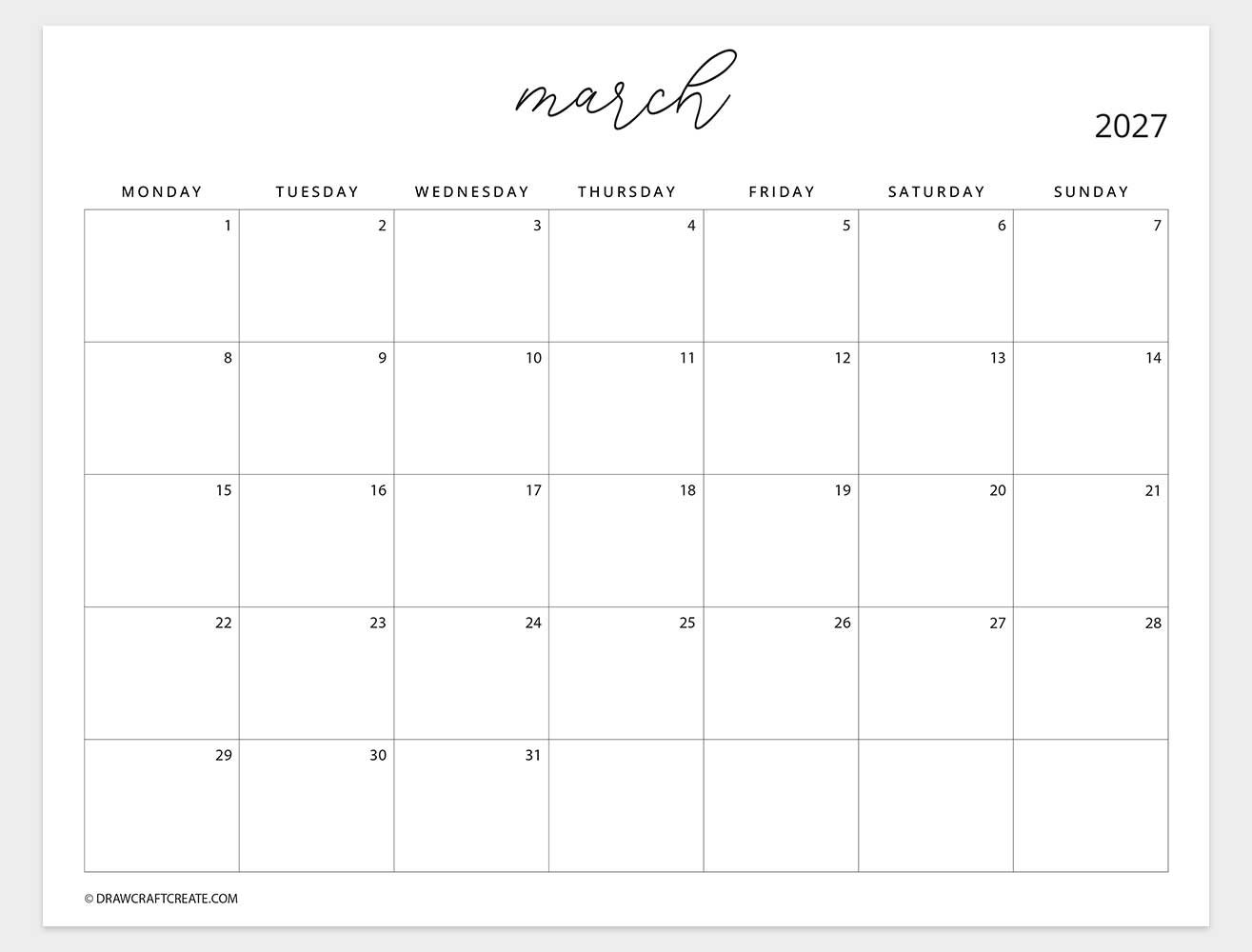 april 2027 calendar sunday start