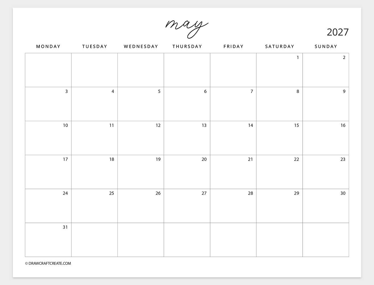 april 2027 calendar sunday start
