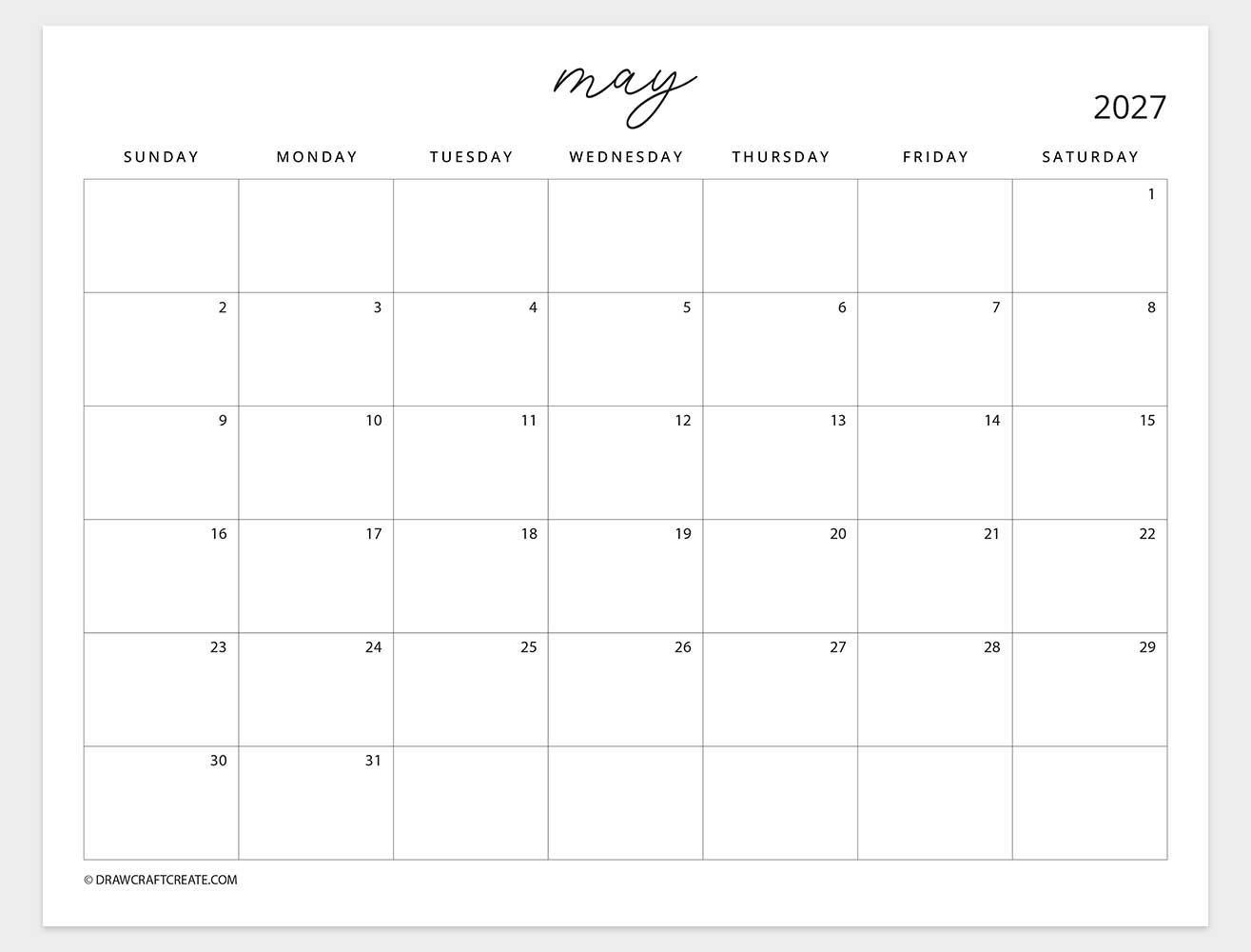 april 2027 calendar sunday start