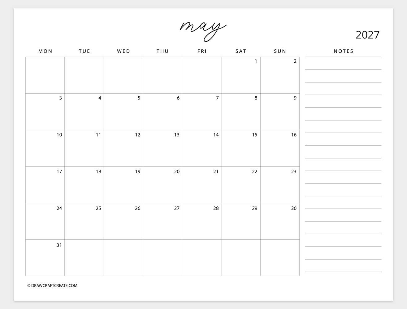 april 2027 calendar sunday start