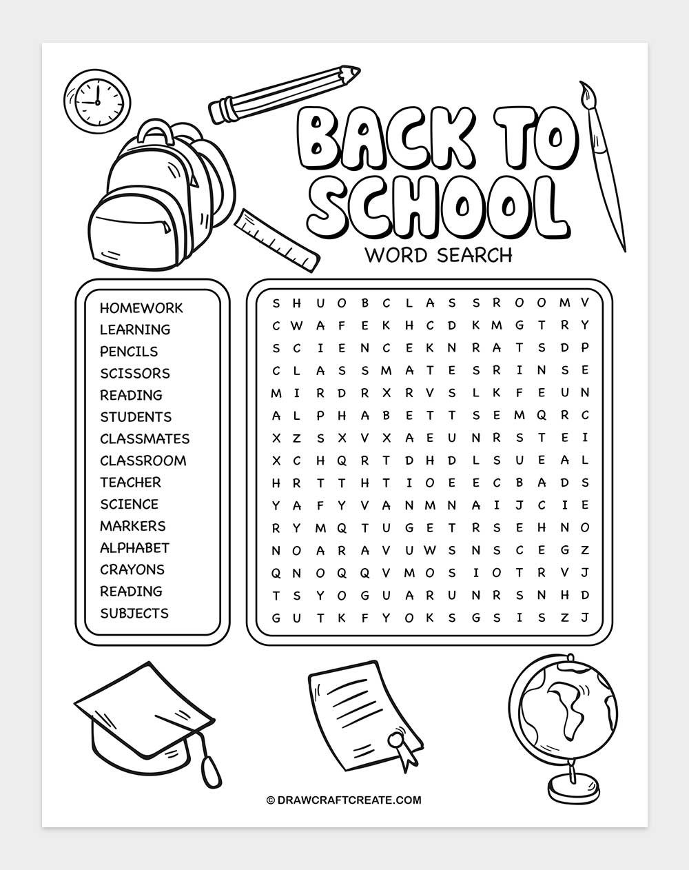 printable back to school word search