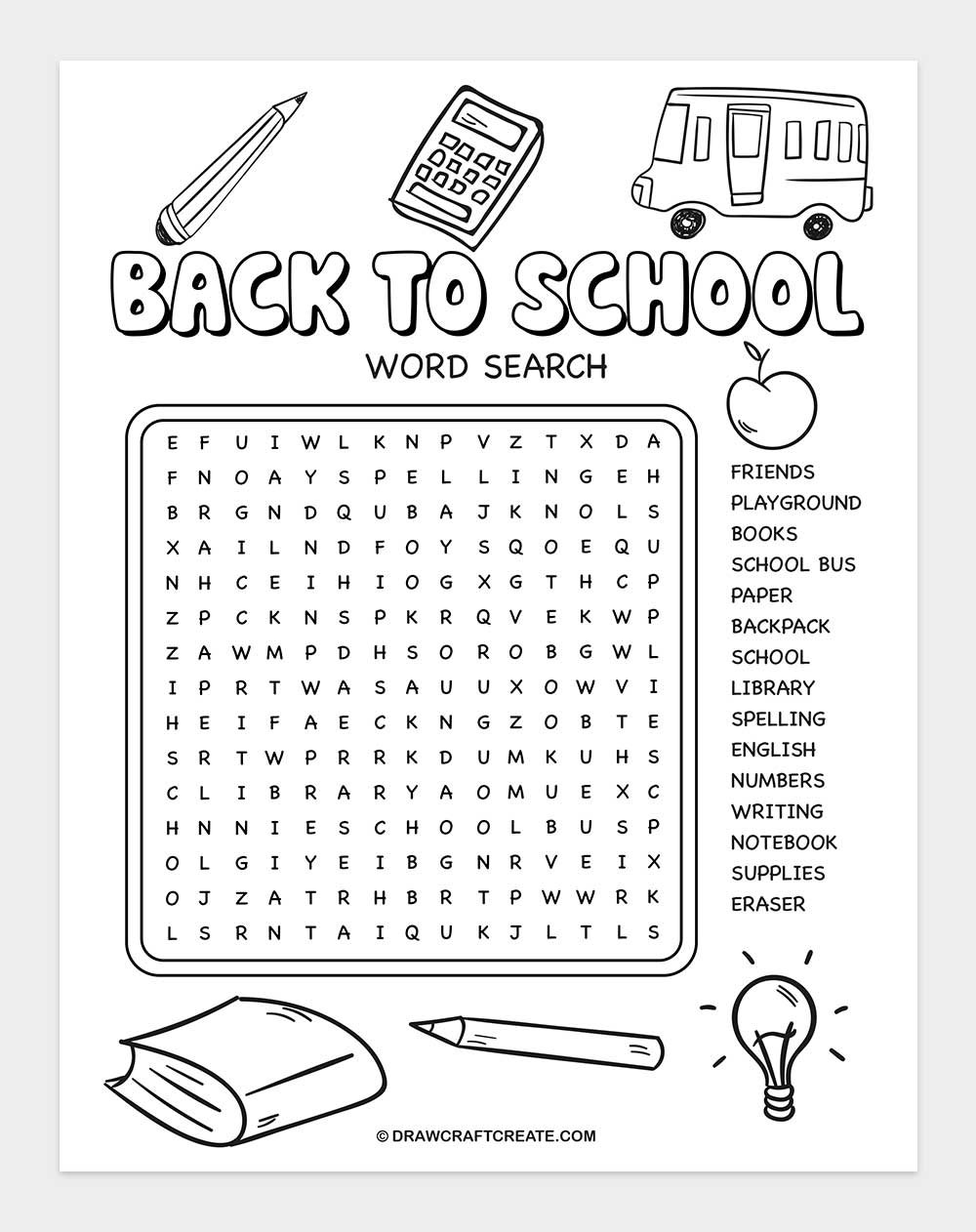 printable back to school word search