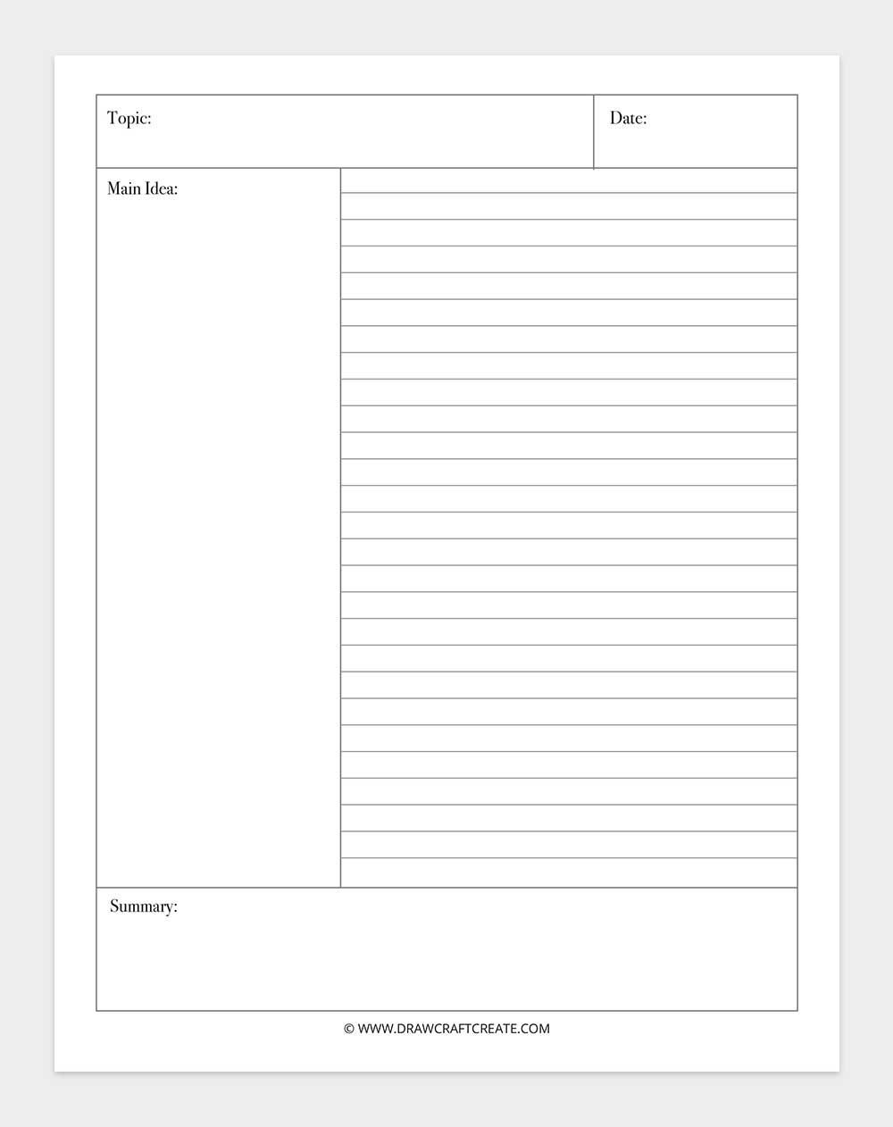 printable cornell notes template