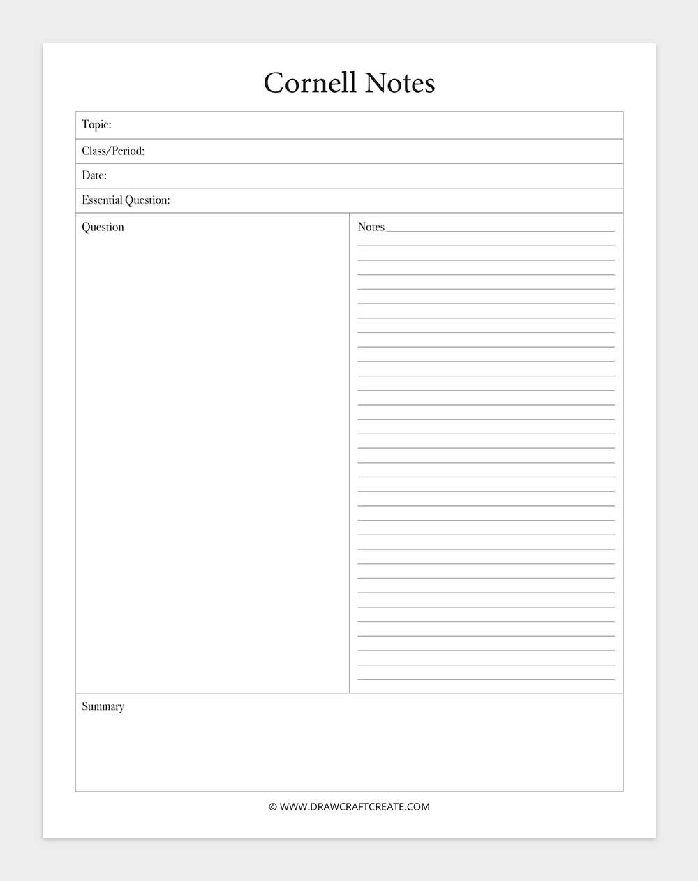 printable cornell notes template