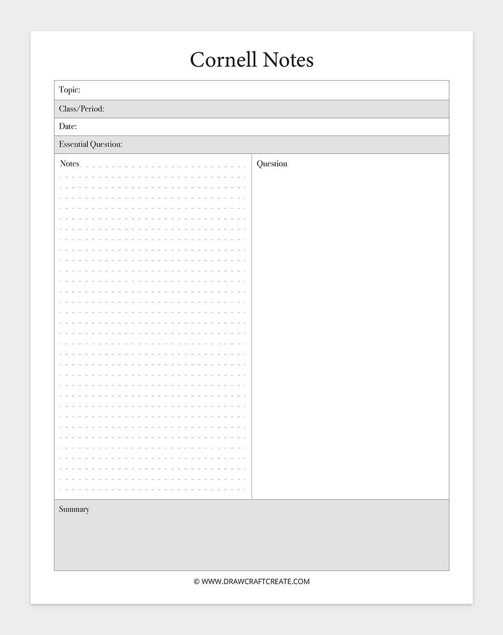 printable cornell notes template