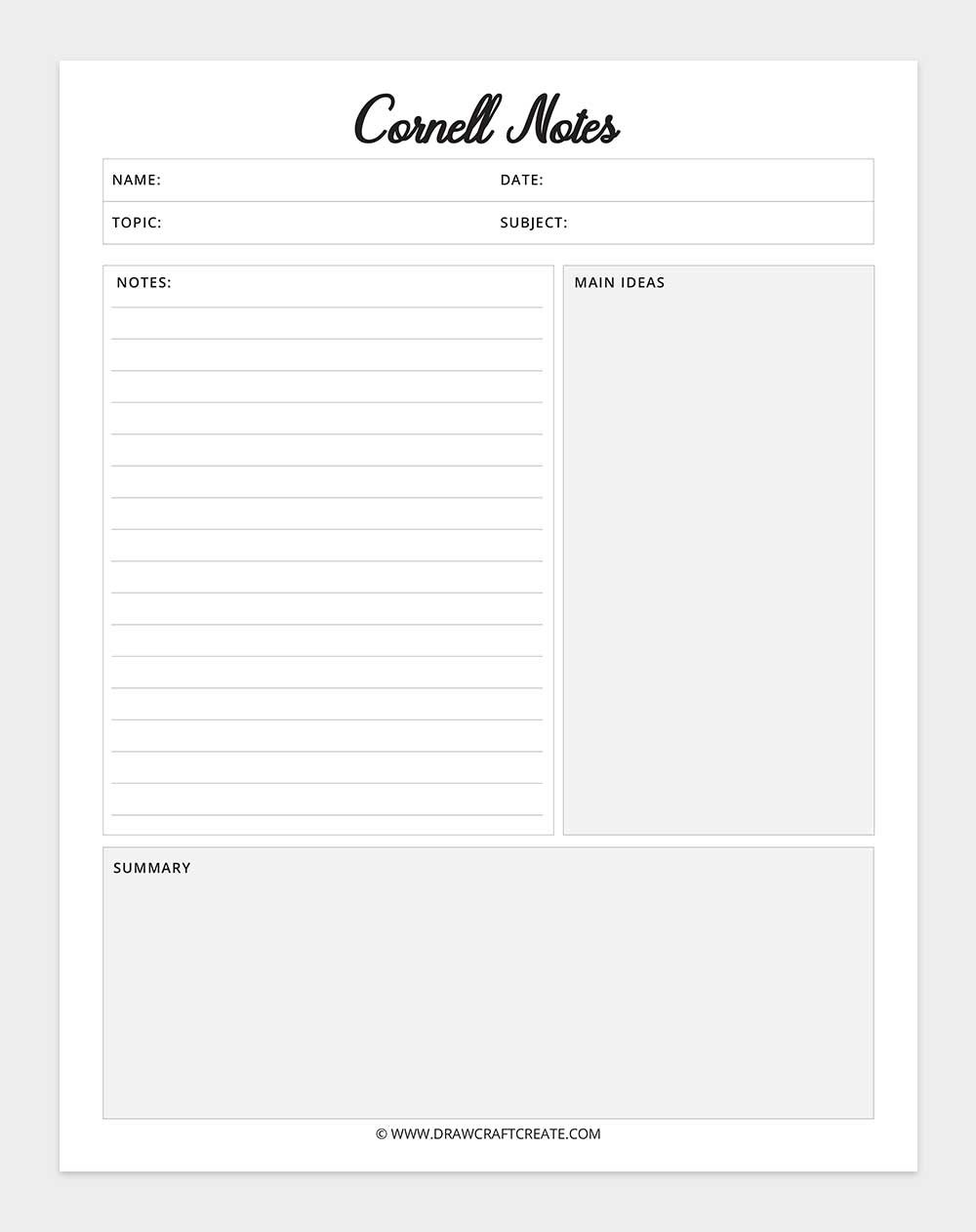 printable cornell notes template