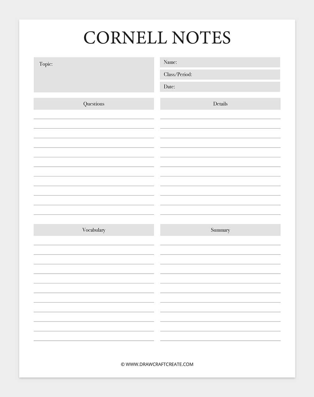 printable cornell notes template