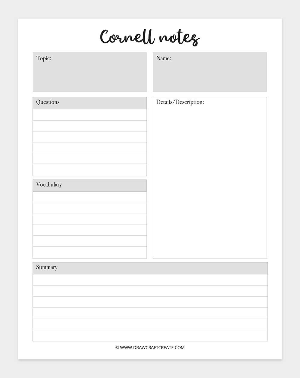 printable cornell notes template