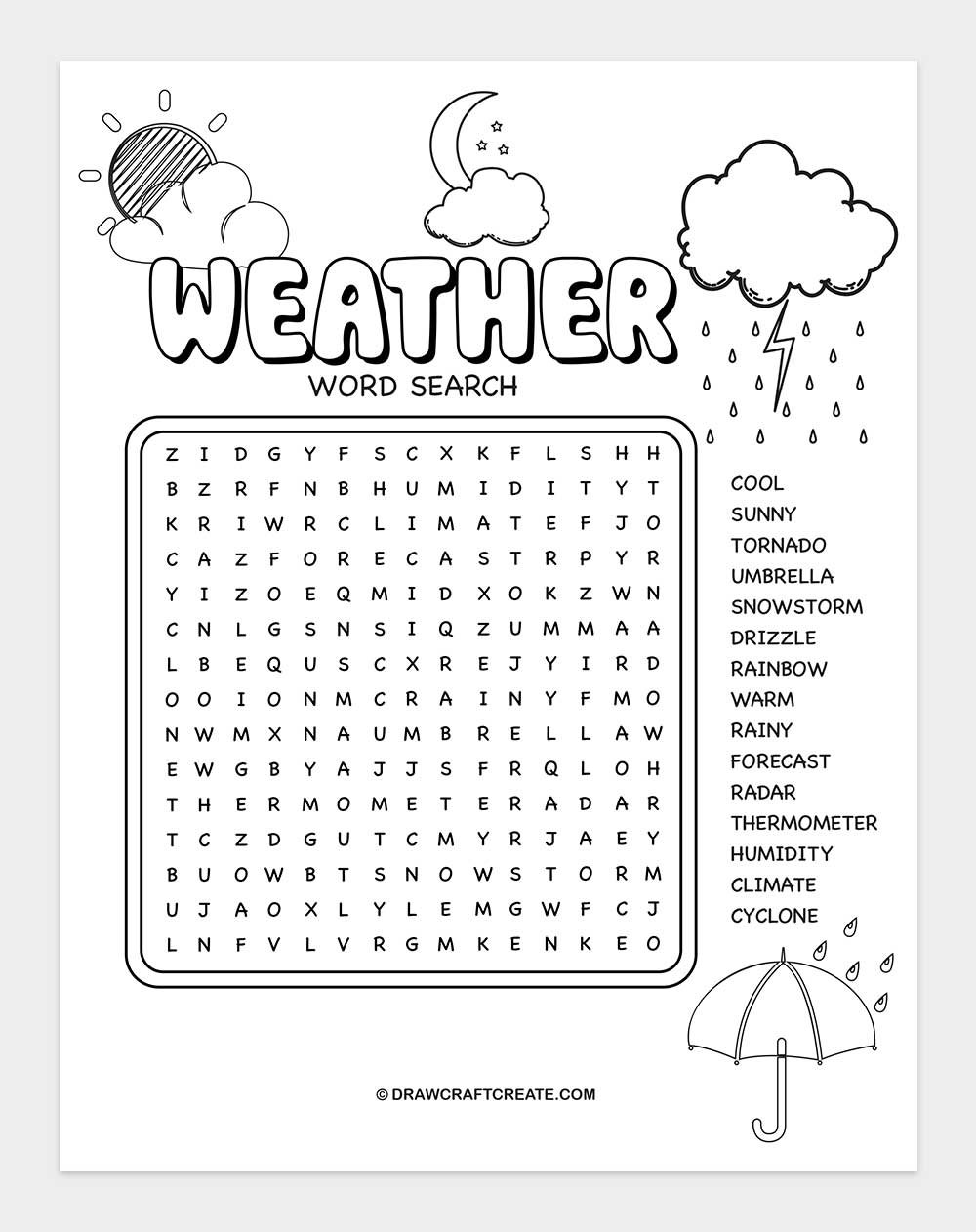 printable weather word search