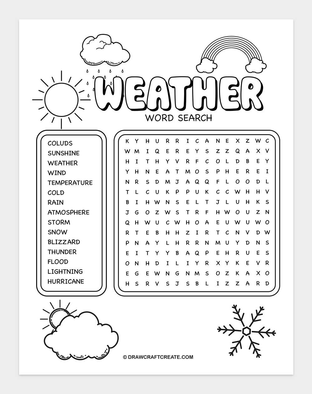 printable weather word search