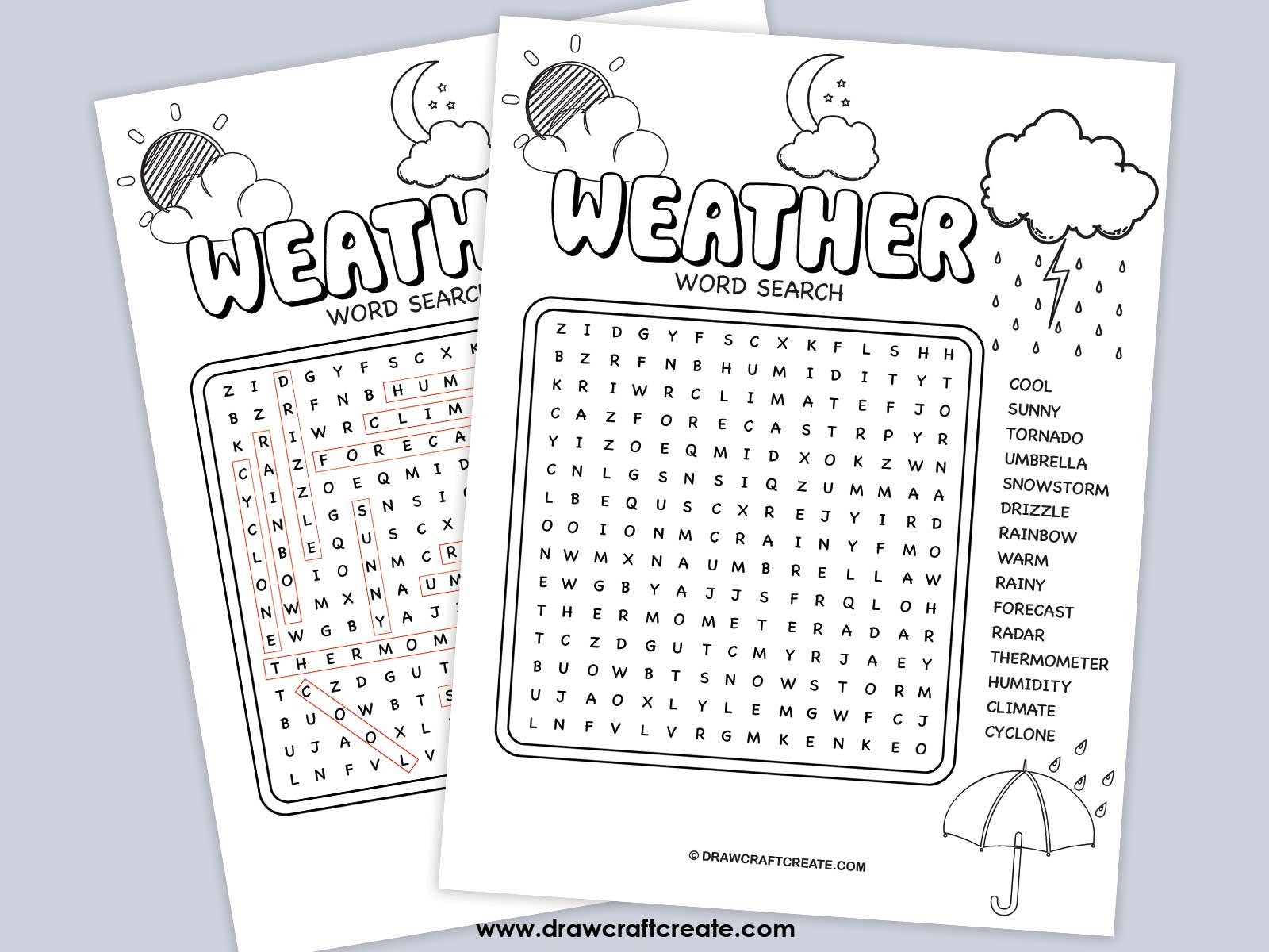 printable weather word search answer