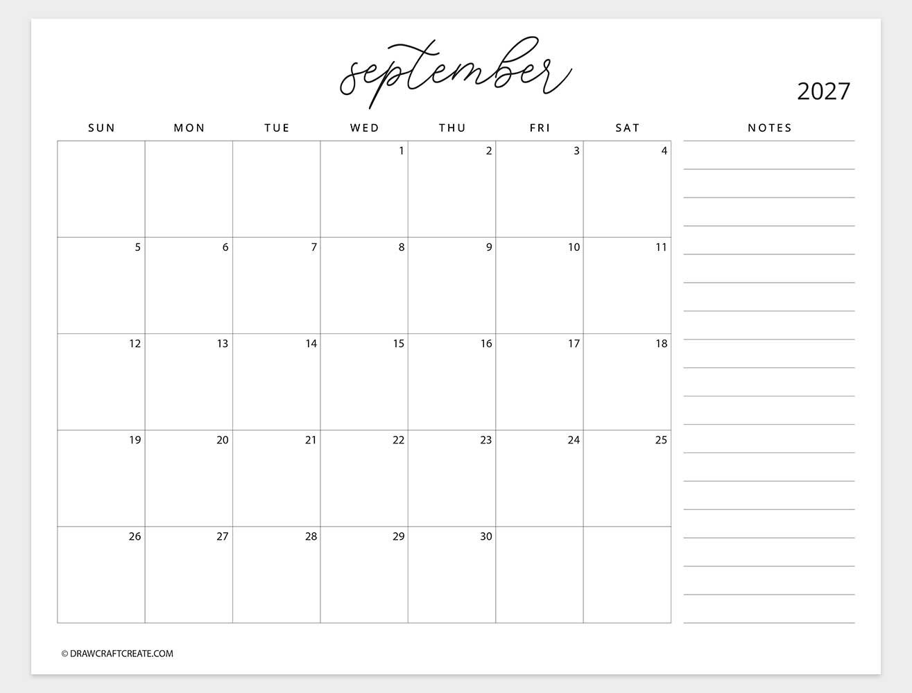 august 2027 calendar with note sunday start