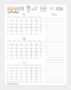 Free Printable Summer Planner 2026 (24 Pages) - Draw Craft Create