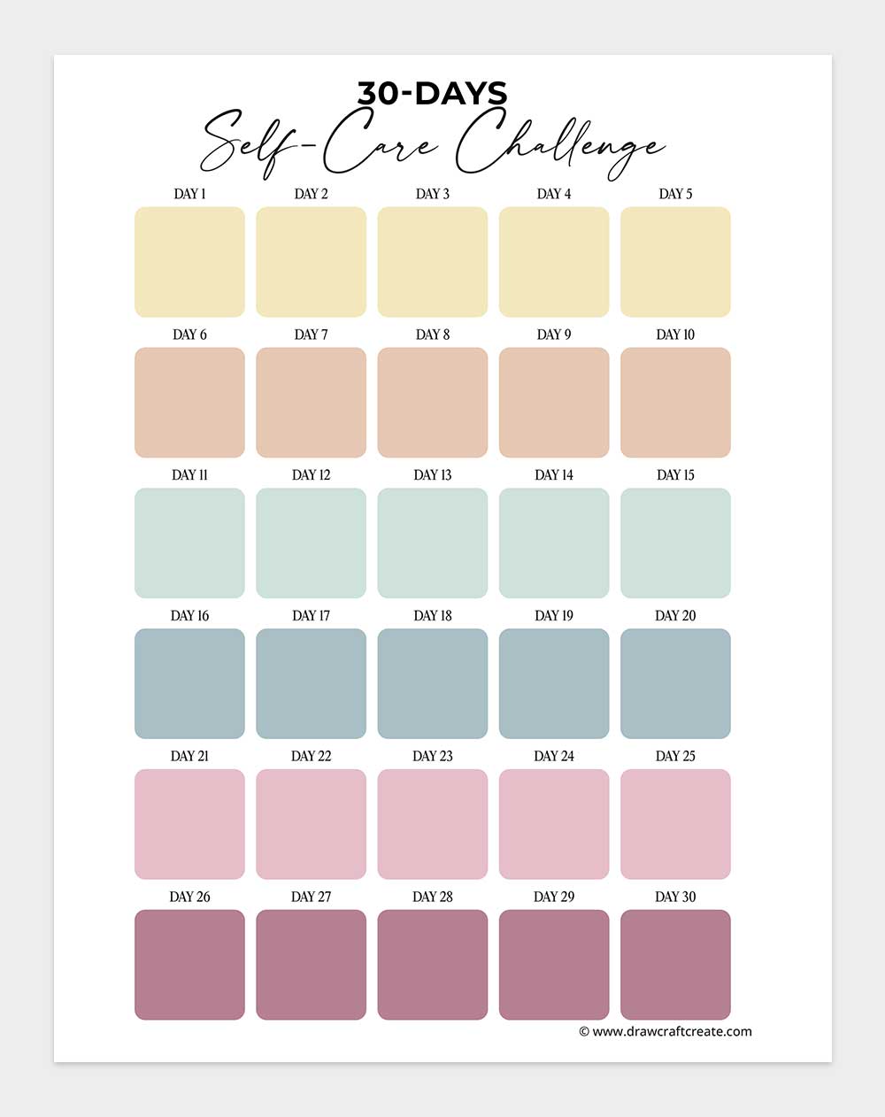 30 day self care challenge printable