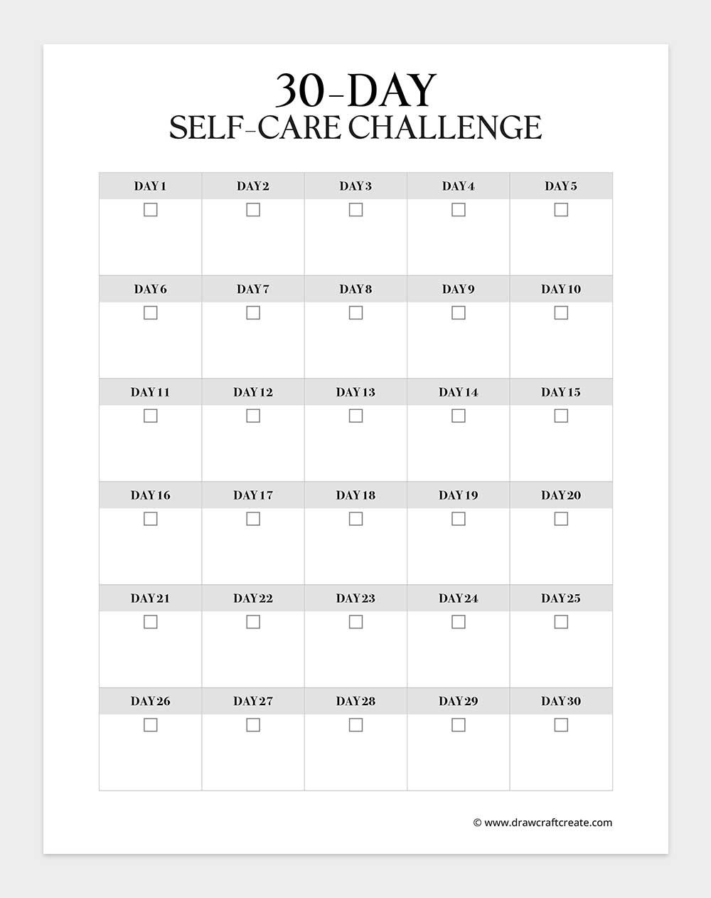 30 day self care challenge printable