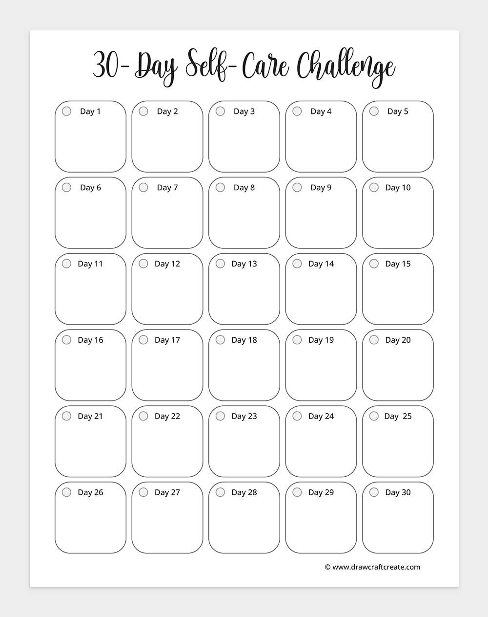 30 day self care challenge printable