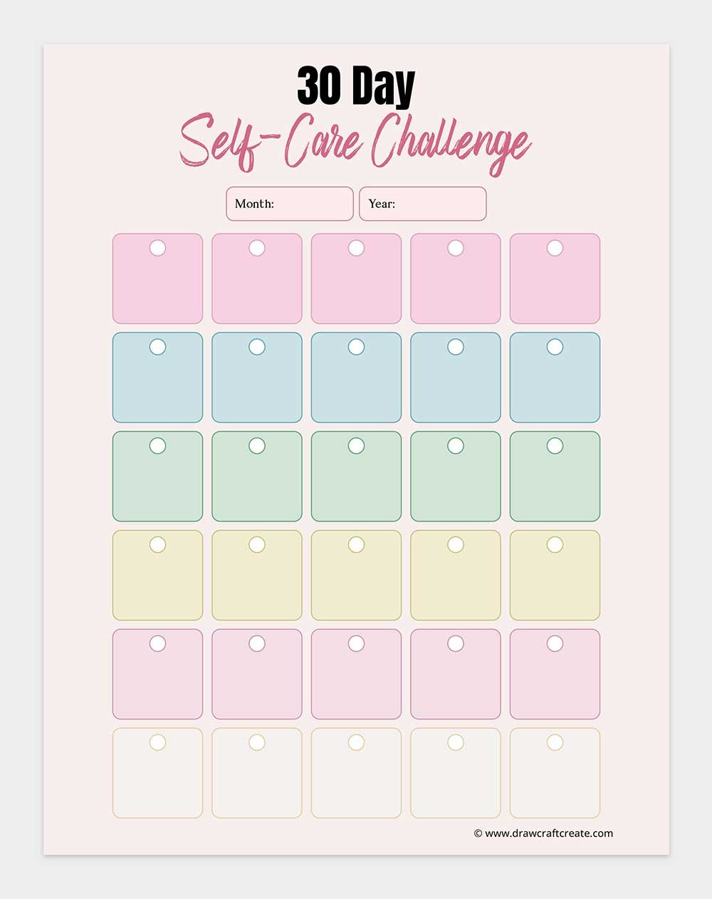 30 day self care challenge printable