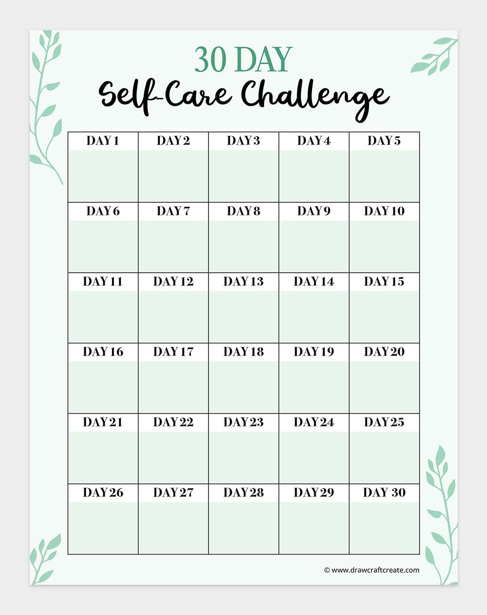 30 day self care challenge printable