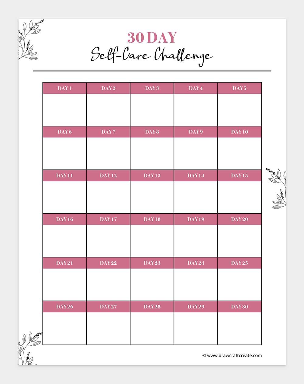 30 day self care challenge printable