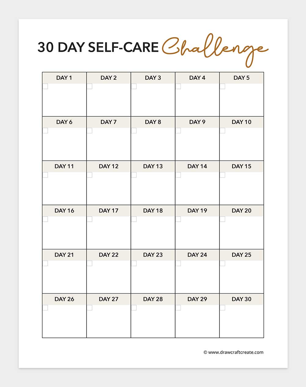 30 day self care challenge printable