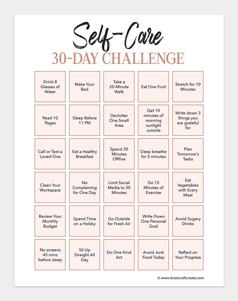 30 day self care challenge printable